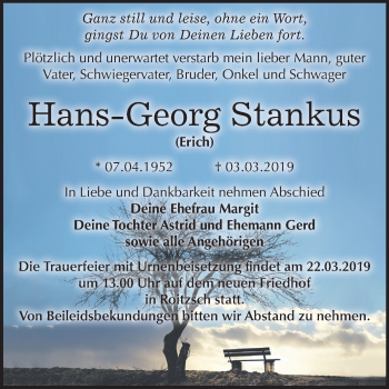 Traueranzeige von Hans-Georg Stankus von Mitteldeutsche Zeitung Bitterfeld