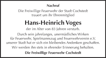 Traueranzeige von Hans-Heinrich Voges von Super Sonntag Aschersleben