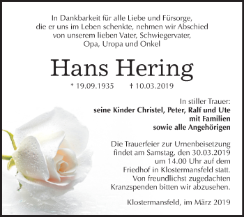 Traueranzeige von Hans Hering von Mitteldeutsche Zeitung