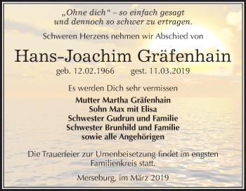 Traueranzeige von Hans-Joachim Gräfenhain von Mitteldeutsche Zeitung