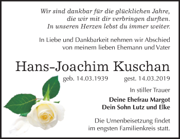 Traueranzeige von Hans-Joachim Kuschan von Mitteldeutsche Zeitung