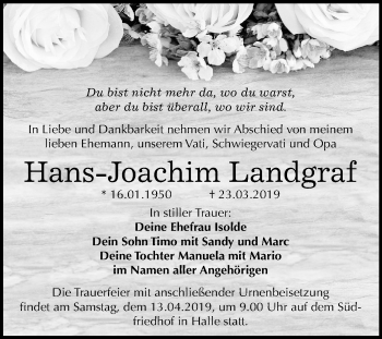 Traueranzeige von Hans-Joachim Landgraf von Mitteldeutsche Zeitung