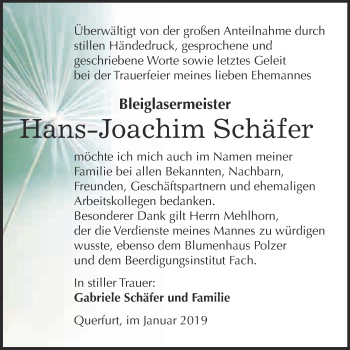 Traueranzeige von Hans-Joachim Schäfer von WVG - Wochenspiegel Merseburg