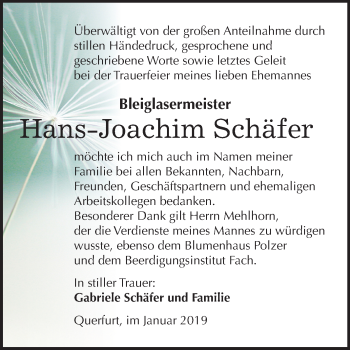 Traueranzeige von Hans-Joachim Schäfer von Mitteldeutsche Zeitung Merseburg/Querfurt