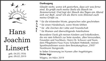 Traueranzeige von Hans Joachim Linsert von Mitteldeutsche Zeitung