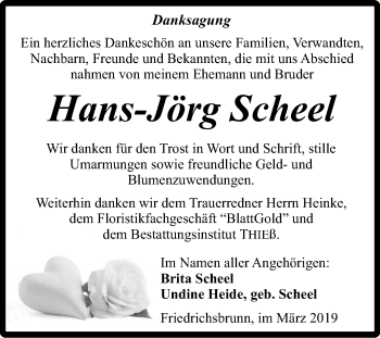 Traueranzeige von Hans-Jörg Scheel von Super Sonntag Quedlinburg