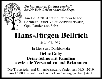 Traueranzeige von Hans-Jürgen Bellrich von Mitteldeutsche Zeitung