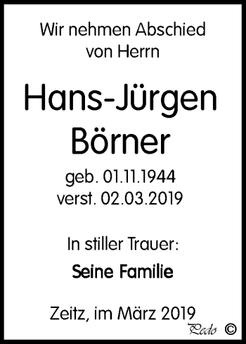 Traueranzeige von Hans-Jürgen Börner von WVG - Wochenspiegel NMB / WSF / ZTZ