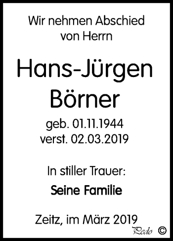 Traueranzeige von Hans-Jürgen Börner von Mitteldeutsche Zeitung Zeitz
