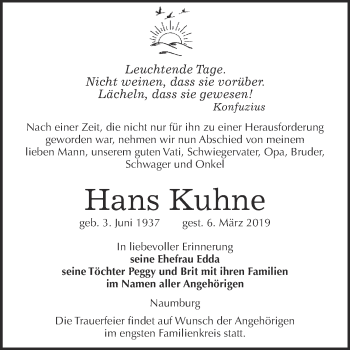 Traueranzeige von Hans Kuhne von WVG - Wochenspiegel NMB / WSF / ZTZ