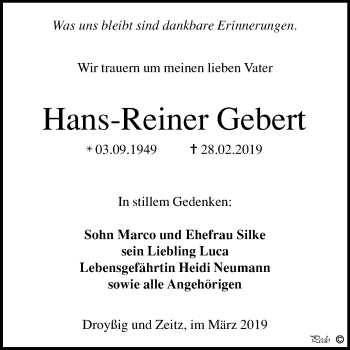 Traueranzeige von Hans-Reiner Gebert von Mitteldeutsche Zeitung Zeitz