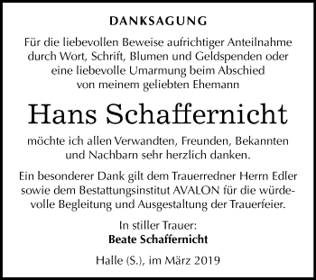 Traueranzeige von Hans Schaffernicht von Mitteldeutsche Zeitung Halle/Saalkreis