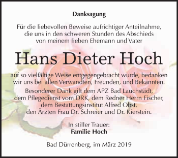 Traueranzeige von Hans Dieter Hoch von WVG - Wochenspiegel Merseburg