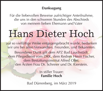 Traueranzeige von Hans Dieter Hoch von Mitteldeutsche Zeitung