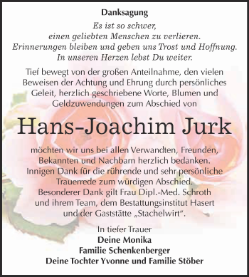 Traueranzeige von Hans-Joachim Jurk von Super Sonntag Wittenberg