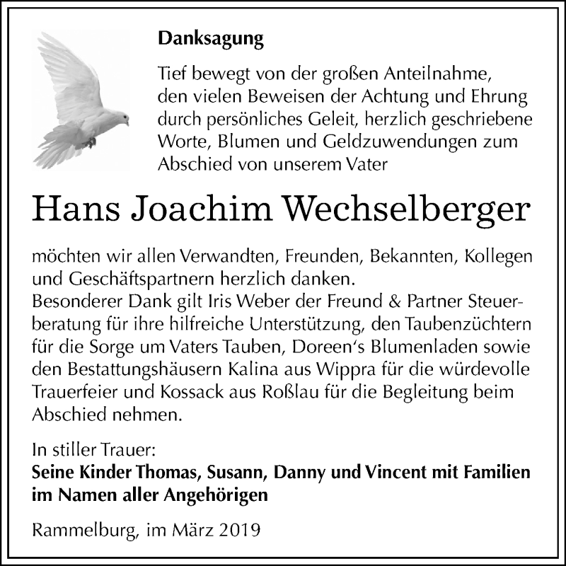  Traueranzeige für Hans Joachim Wechselberger vom 09.03.2019 aus Mitteldeutsche Zeitung
