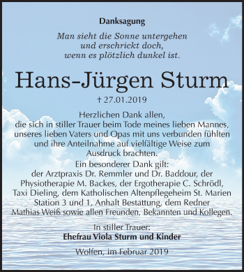 Traueranzeige von Hans Jürgen Sturm von Mitteldeutsche Zeitung Bitterfeld