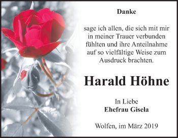 Traueranzeige von Harald Höhne von Mitteldeutsche Zeitung Bitterfeld