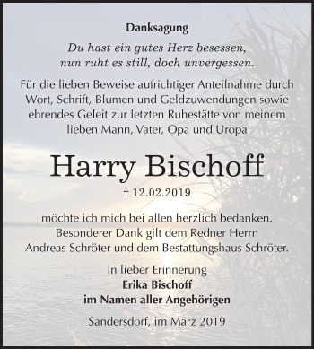 Traueranzeige von Harry Bischoff von Mitteldeutsche Zeitung Bitterfeld