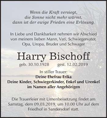 Traueranzeige von Harry Bischoff von Mitteldeutsche Zeitung