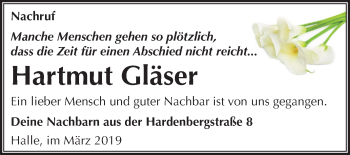 Traueranzeige von Hartmut Gläser von Mitteldeutsche Zeitung