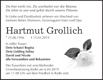 Traueranzeige von Hartmut Grollich von Super Sonntag Wittenberg