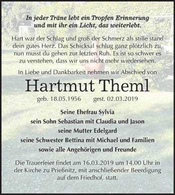 Traueranzeige von Hartmut Theml von Mitteldeutsche Zeitung