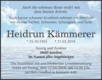 Traueranzeige von Heidrun Kämmerer von Super Sonntag Bernburg