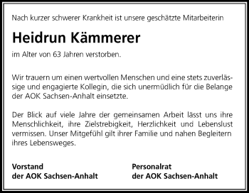 Traueranzeige von Heidrun Kämmerer von Mitteldeutsche Zeitung