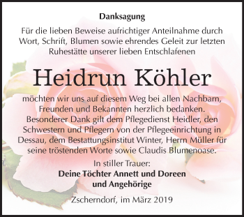 Traueranzeige von Heidrun Köhler von Mitteldeutsche Zeitung