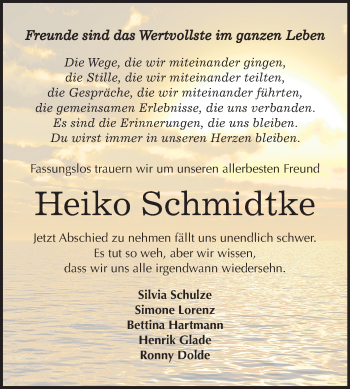Traueranzeige von Heiko Schmidtke von Mitteldeutsche Zeitung Weißenfels