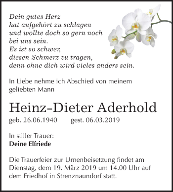 Traueranzeige von Heinz-Dieter Aderhold von Mitteldeutsche Zeitung Bernburg