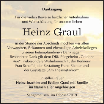 Traueranzeige von Heinz Graul von Super Sonntag SGH Mansf. Land