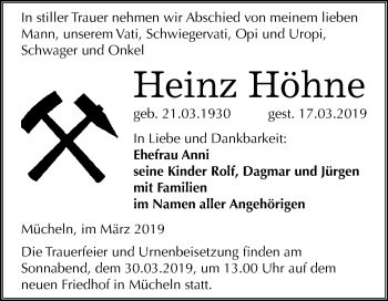Traueranzeige von Heinz Höhne von Mitteldeutsche Zeitung Merseburg/Querfurt