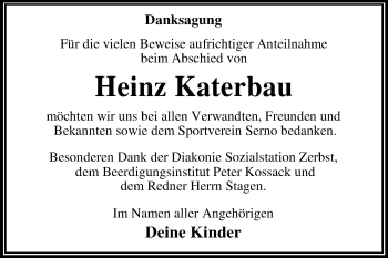 Traueranzeige von Heinz Katerbau von WVG - Wochenspiegel Dessau / Köthen