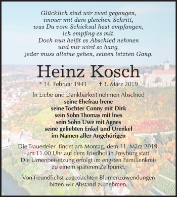 Traueranzeige von Heinz Kosch von Mitteldeutsche Zeitung