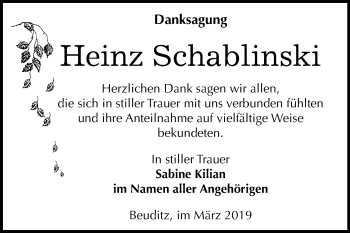 Traueranzeige von Heinz Schablinski von Mitteldeutsche Zeitung