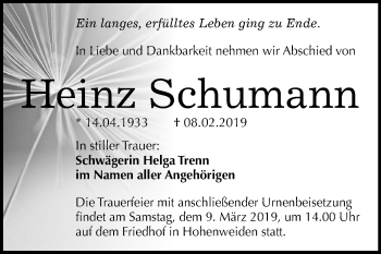 Traueranzeige von Heinz Schumann von Mitteldeutsche Zeitung