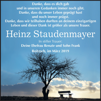 Traueranzeige von Heinz Staudenmayer von Mitteldeutsche Zeitung Bitterfeld