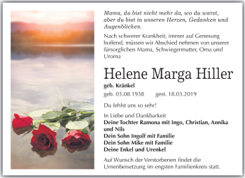 Traueranzeige von Helene Marga Hiller von Mitteldeutsche Zeitung