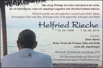 Traueranzeige von Helfried Rieche von Mitteldeutsche Zeitung