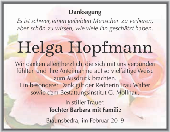 Traueranzeige von Helga Hopfmann von WVG - Wochenspiegel Merseburg