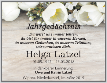 Traueranzeige von Helga Latzel von Mitteldeutsche Zeitung