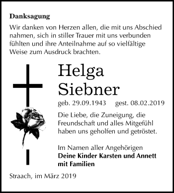 Traueranzeige von Helga Siebner von Mitteldeutsche Zeitung