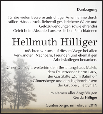 Traueranzeige von Hellmuth Hilliger von Mitteldeutsche Zeitung