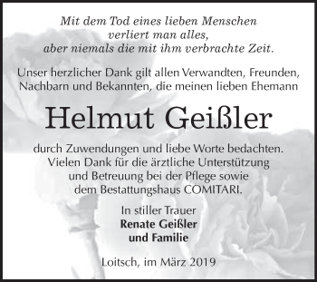 Traueranzeige von Helmut Geißler von WVG - Wochenspiegel NMB / WSF / ZTZ