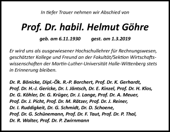 Traueranzeige von Helmut Göhre von Mitteldeutsche Zeitung Halle/Saalkreis