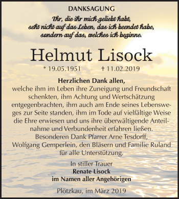 Traueranzeige von Helmut Lisock von Mitteldeutsche Zeitung Bernburg
