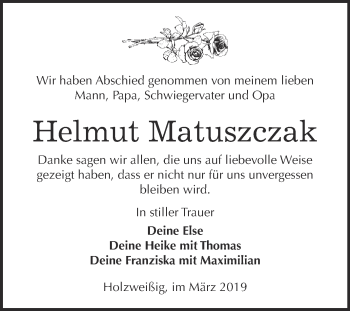 Traueranzeige von Helmut Matuszczak von WVG - Wochenspiegel Bitterfeld