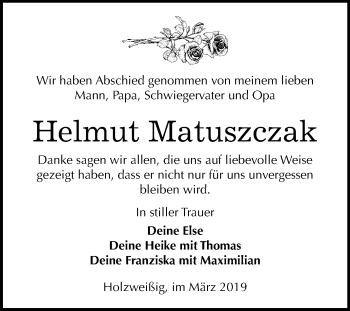 Traueranzeige von Helmut Matuszczak von Mitteldeutsche Zeitung Bitterfeld